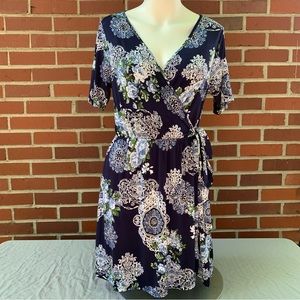 Cherry on Top floral blue and purple hydrangea wrap dress- M